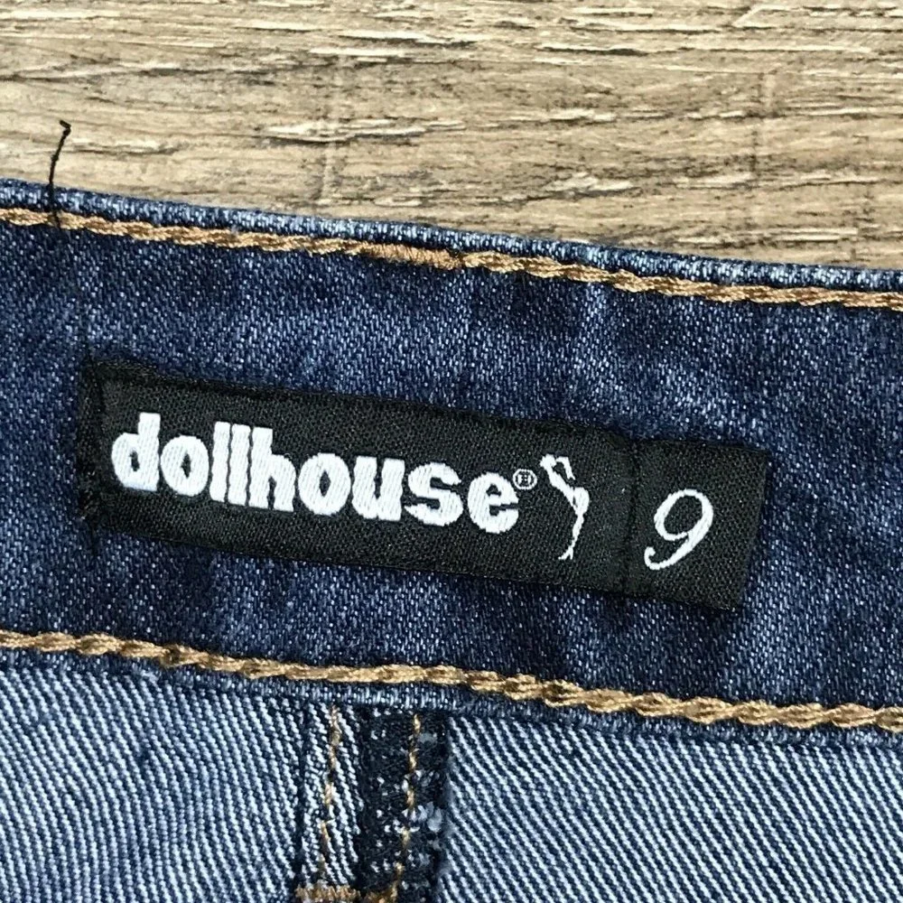 Dollhouse Denim Jean Mini Skirt ~ Distressed ~ Blue ~ Sz 9 ~ 5 Pockets
